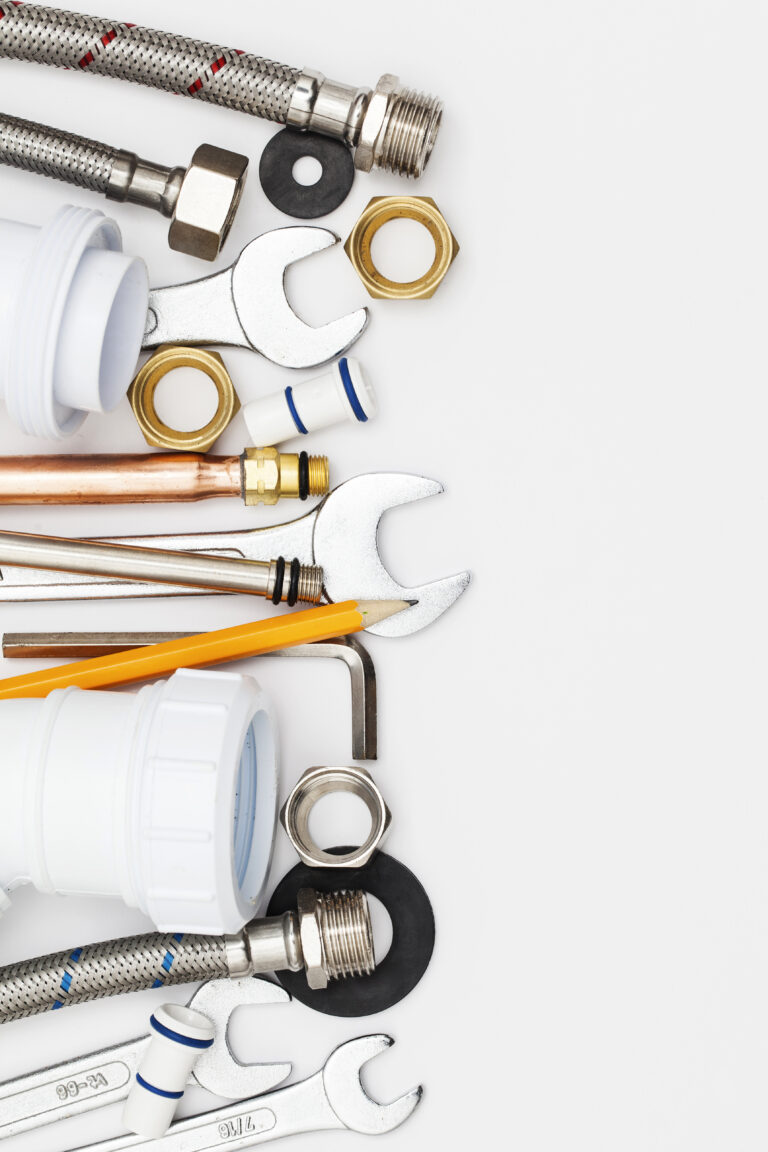 Plumbing tools and equipment overhead view